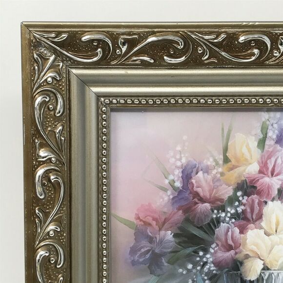 Ornate Framed Print Romantic Floral Tea Set Lavender Pink Wall Decor 11" x 13" - Picture 3 of 4
